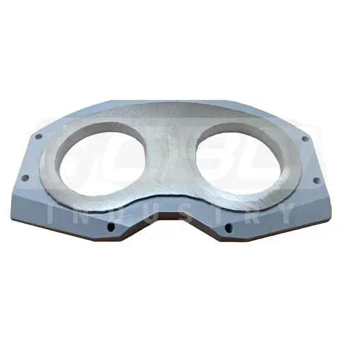 لوحة تآكل مزدوجة الفتحات (Spectacle Wear Plate) مقاس DN 180/260، صلابة 540 Duro، سُمك 22 مم.